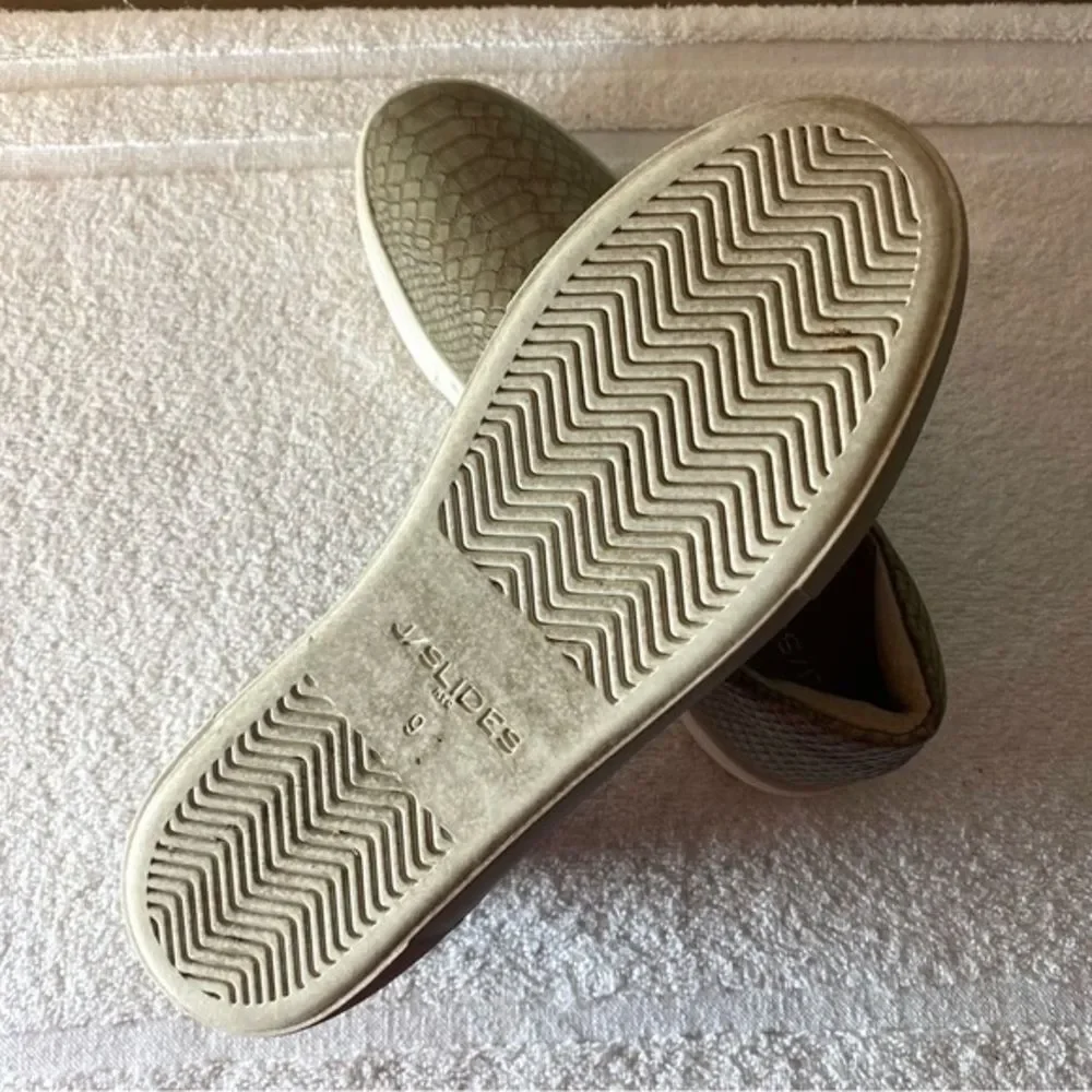 J/Slides NYC Cream Snakeskin Leather Slip On Sneakers | Women’s Size 9
